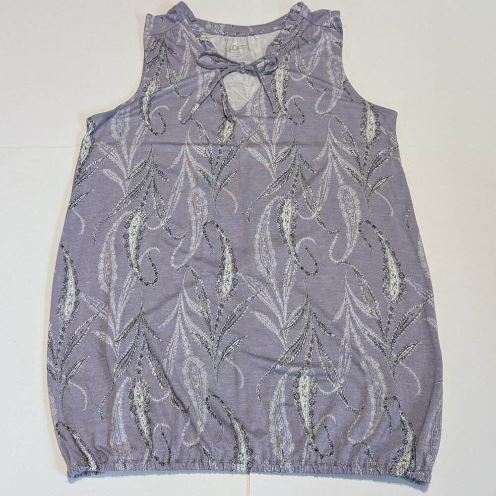 Loft Outlet Sleeveless Purple Paisley Key Hold Tie Front Bubble Hem Shirt, SP